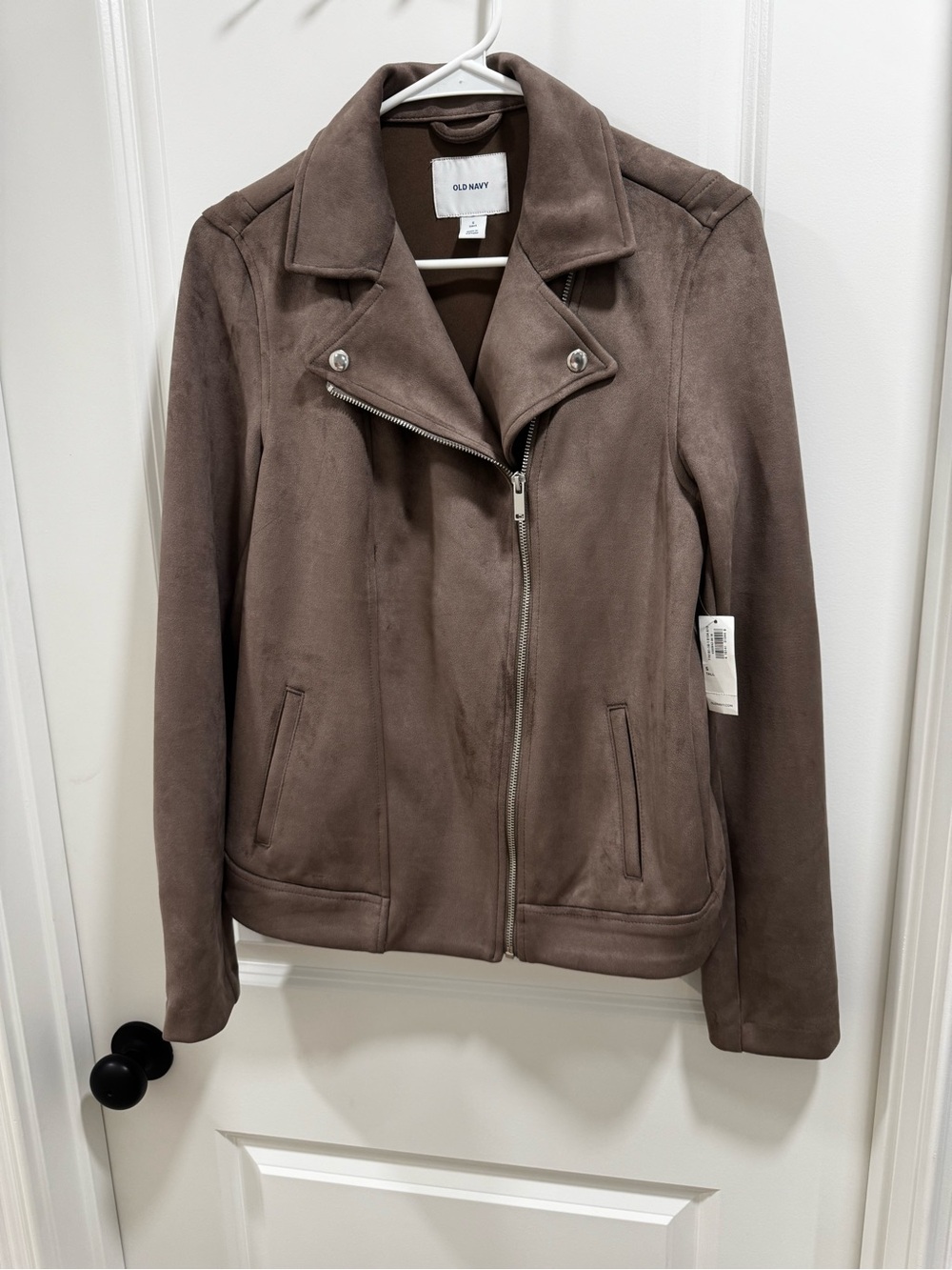 NWT Old Navy Faux Suede Moto Jacket Brown Taupe Tall Small Zip Coat